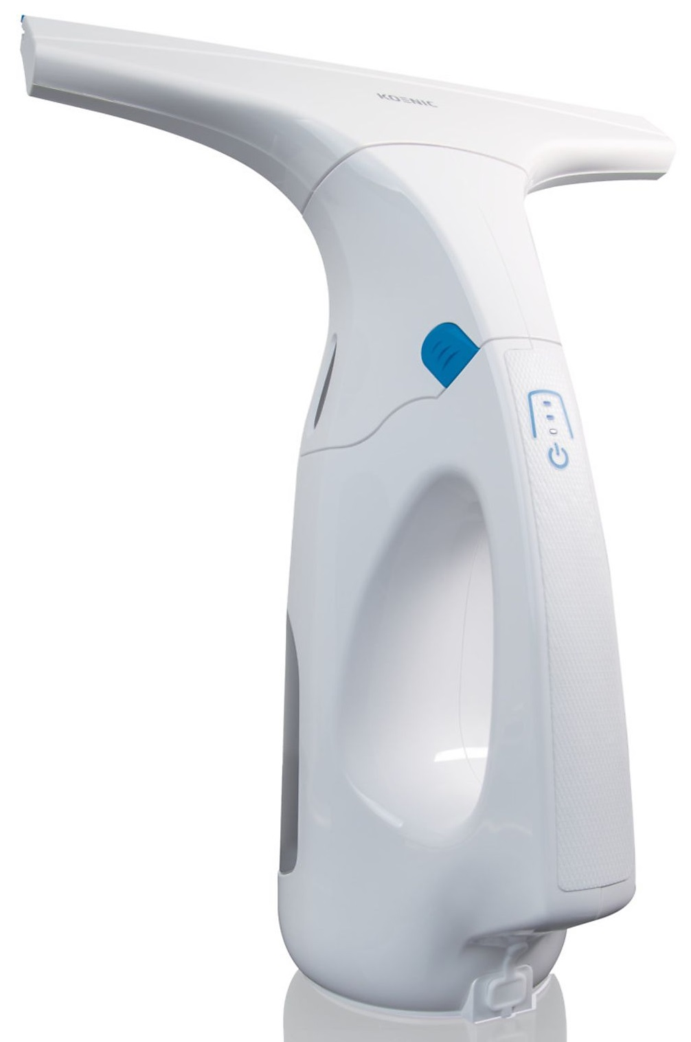 Biała myjka do okien Kosnic z niebieskim przyciskiem i uchwytem.