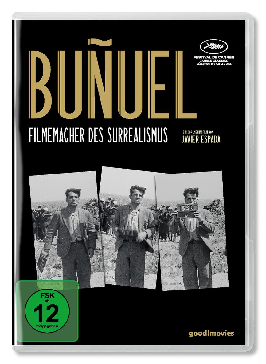 DVD-Cover: Bunuel. Drei Schwarzweißfotos von Männern vor einer Menschenmenge.
