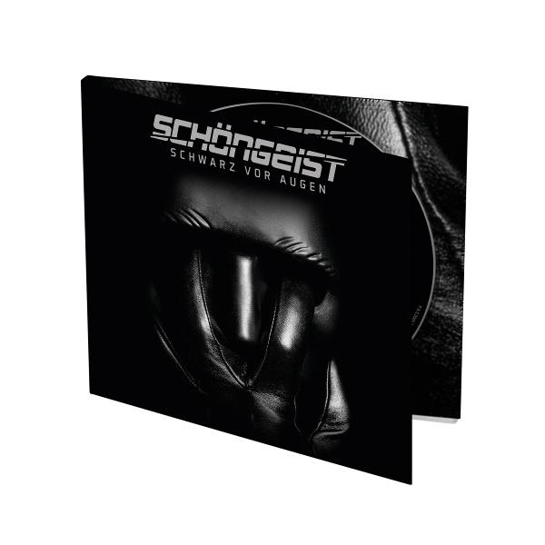 Schwarze CD-Hülle mit Text 'SCHÖNGEIST', eine Hand mit schwarzen Handschuhen ist sichtbar.