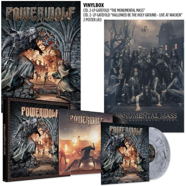 Powerwolf Vinylbox mit Gatefold-LPs und Postern, dunkle Fantasy-Kunst.