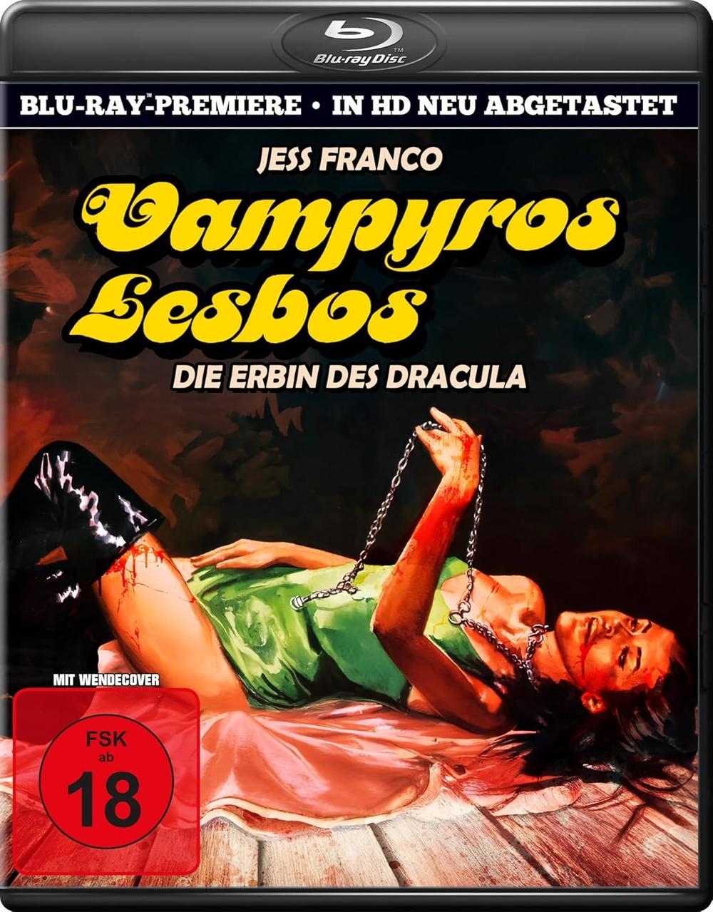 Filmplakat: Frau in grünem Kleid, Ketten, Filmtitel Vampyros Lesbos.