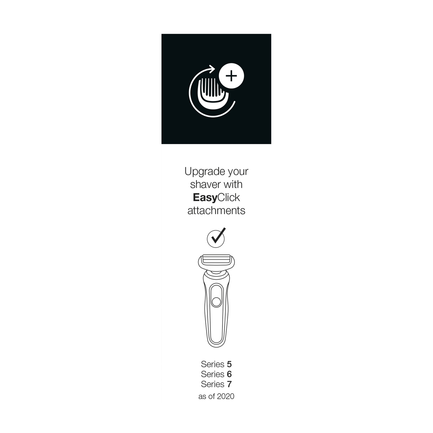 Un'illustrazione di un rasoio e opzioni di accessori. Il testo dice: 'Aggiorna il tuo rasoio con EasyClick'.