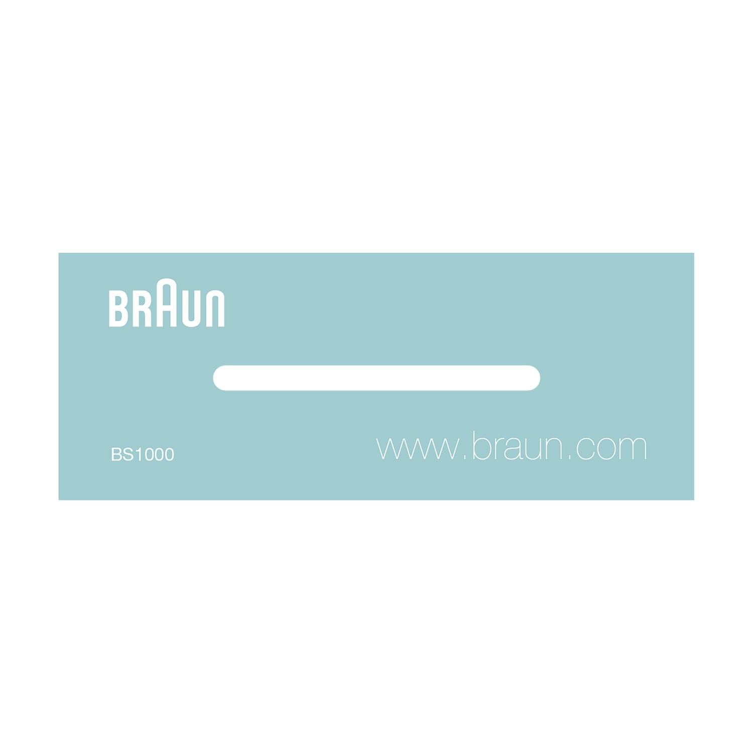 Scheda con logo Braun e indirizzo del sito web.