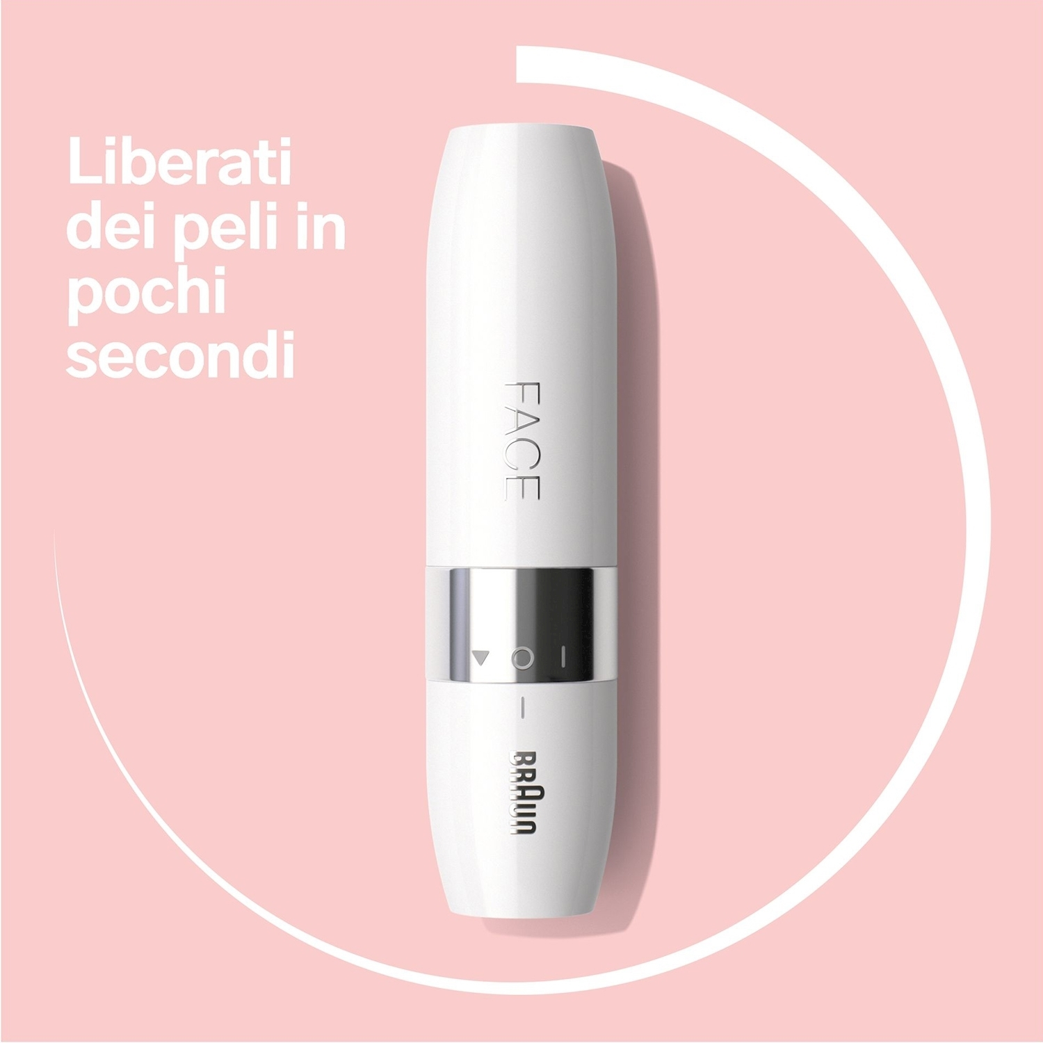 Rifinitore bianco con testo, sfondo rosa.