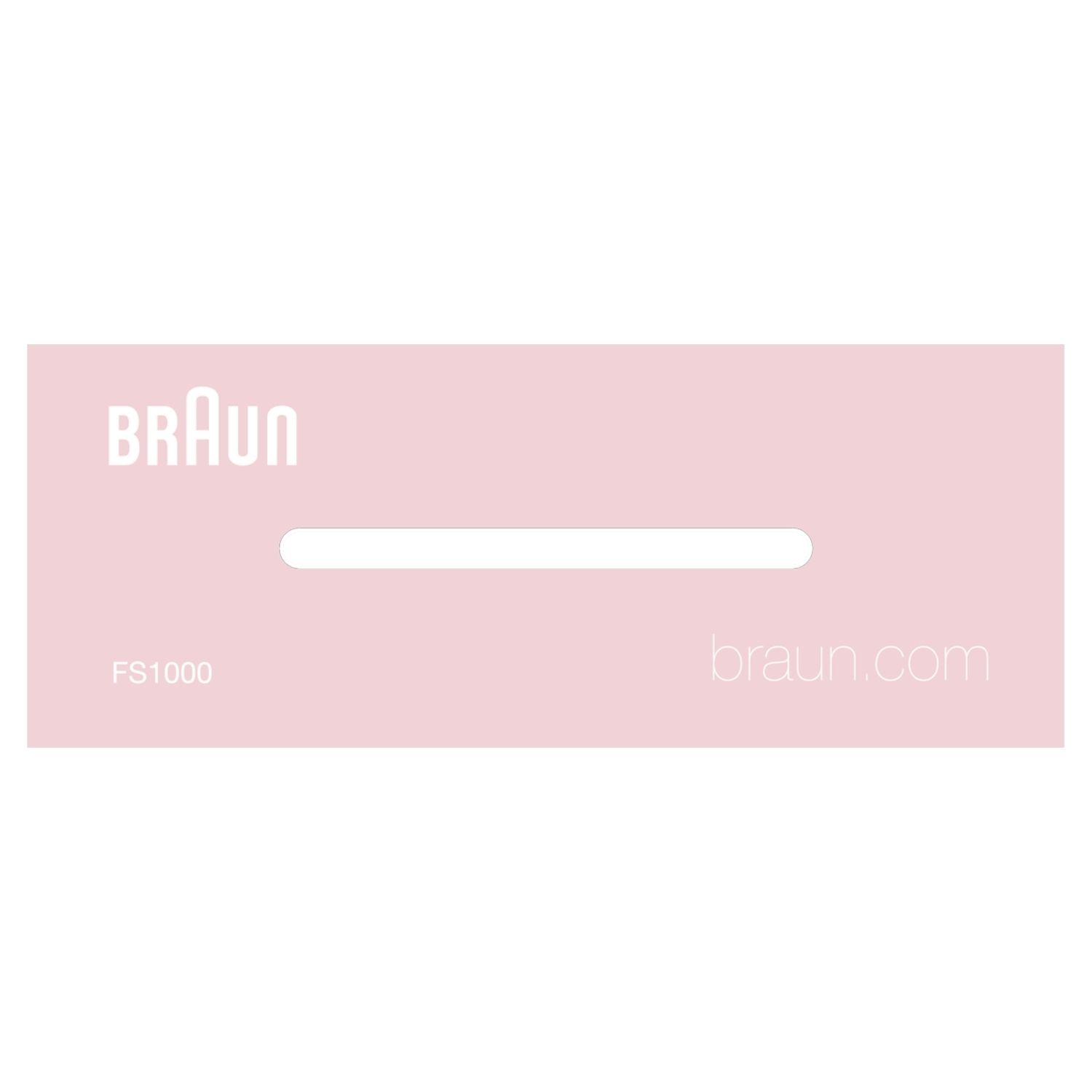 Una carta rosa con il logo Braun e il testo: braun.com e FS1000.