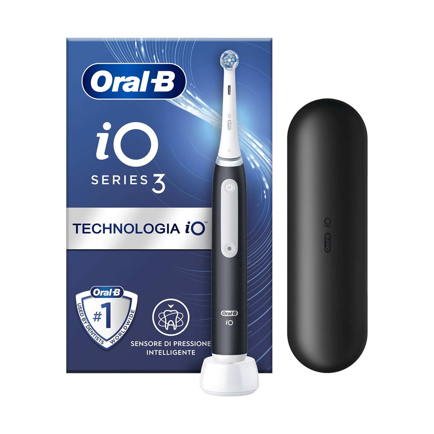 Spazzolino elettrico Oral-B iO Series 3, 3 programmi, 1 testina di ricambio, con custodia, Nero