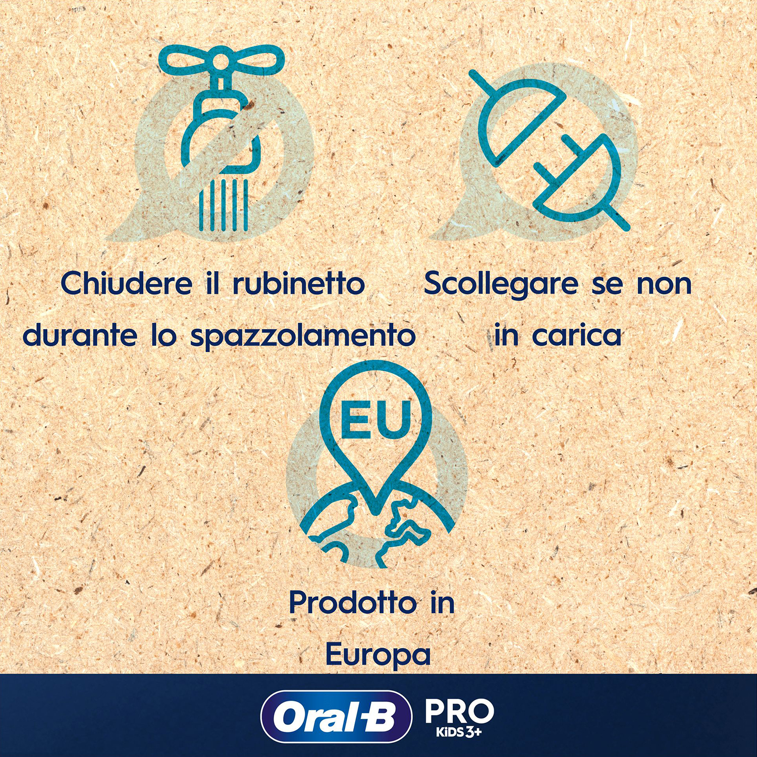 Istruzioni: chiudere il rubinetto, scollegare il caricatore. Prodotto in Europa, con logo UE.