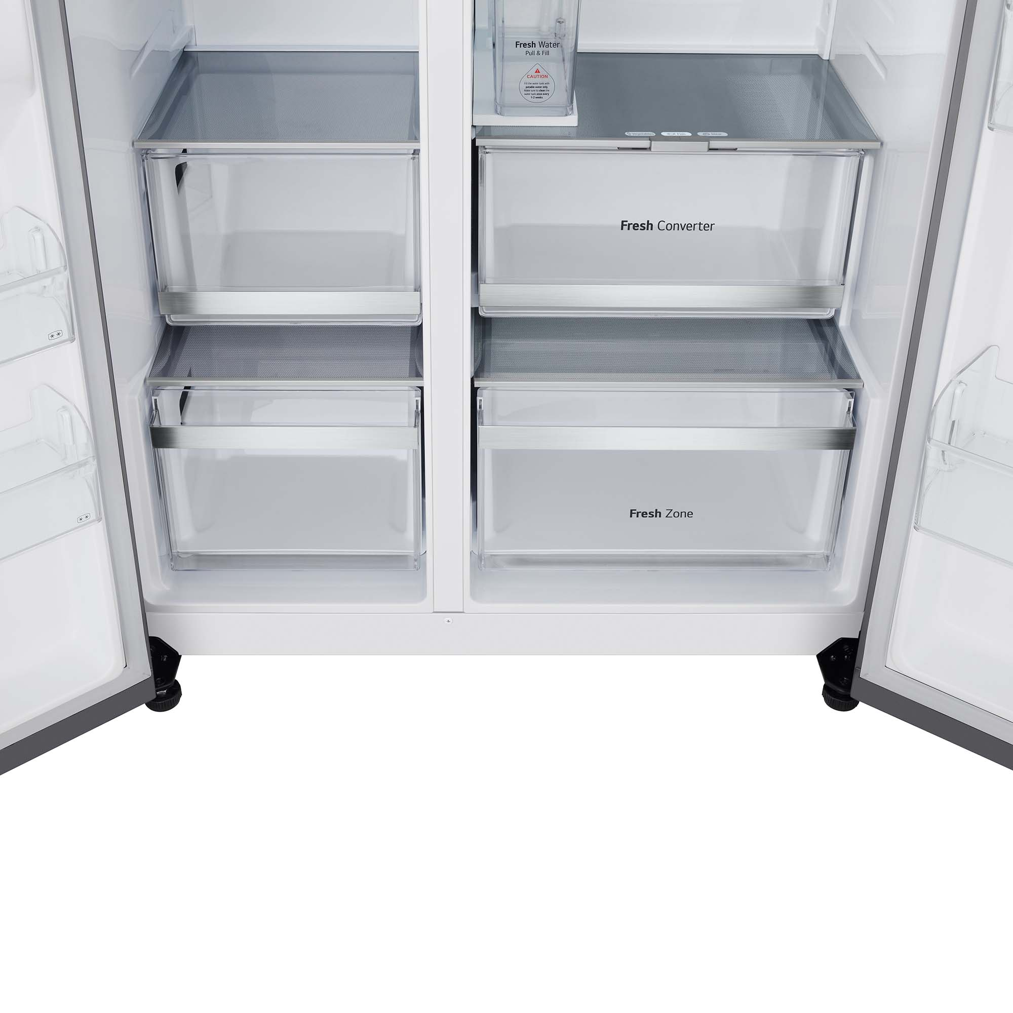Interior de un refrigerador, cajones y filtro de agua.