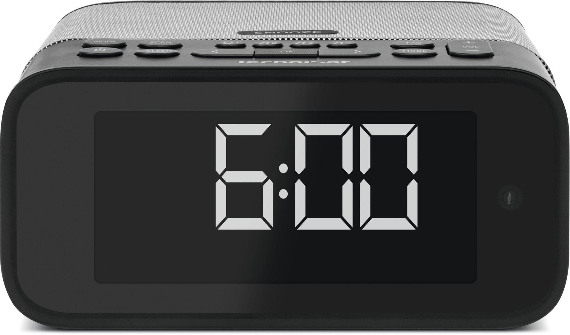 Schwarzer digitaler Wecker mit Anzeige 6:00.