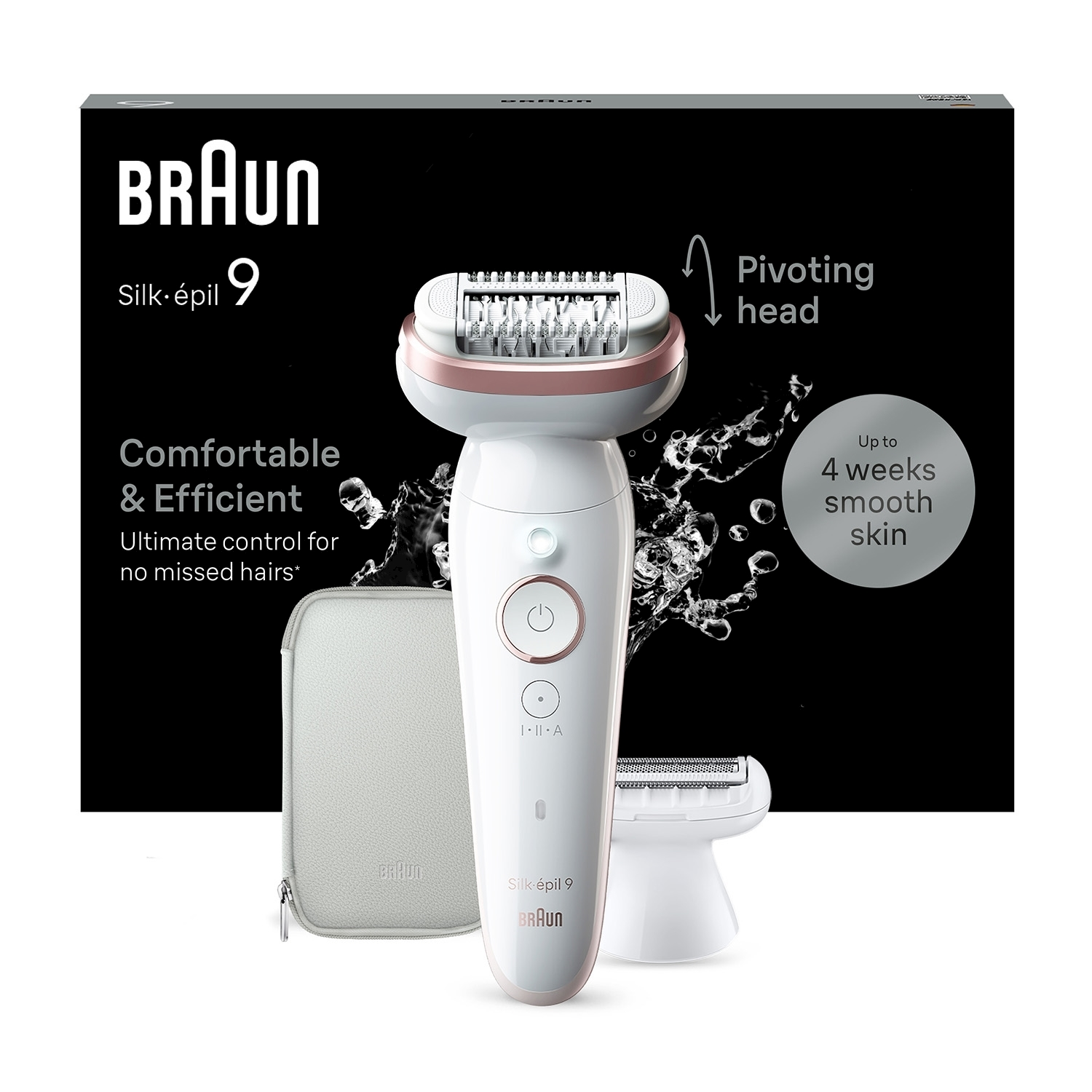 Epilatore Braun Silk-Épil 9 9-030, testina con 40 pinzette, 2 velocità, luce di precisione, depilazione e zone sensibili