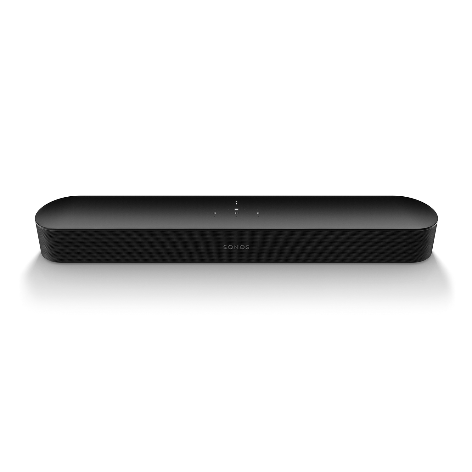 Soundbar Sonos nera su sfondo bianco.