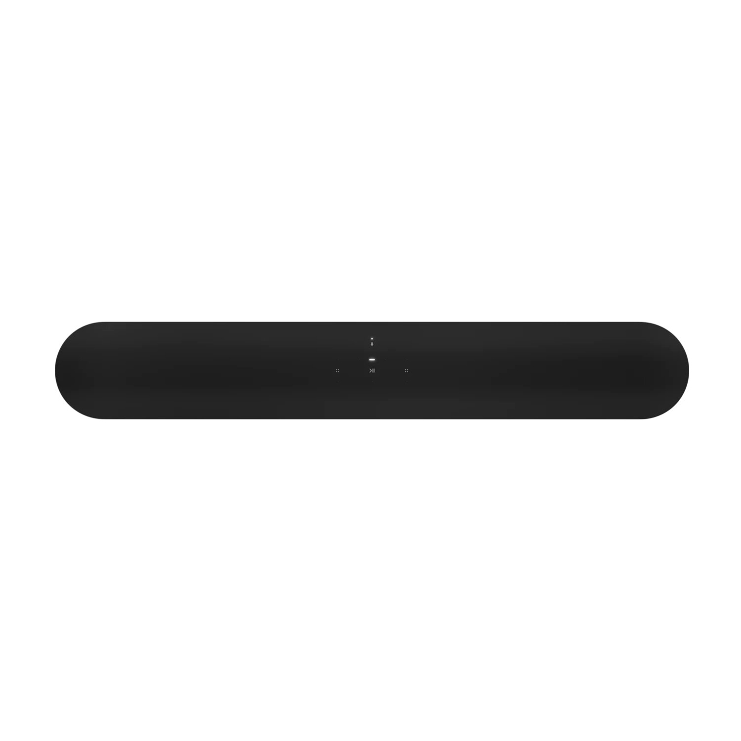 Soundbar nera su sfondo bianco. Ha una forma arrotondata. È un'immagine di presentazione del prodotto.