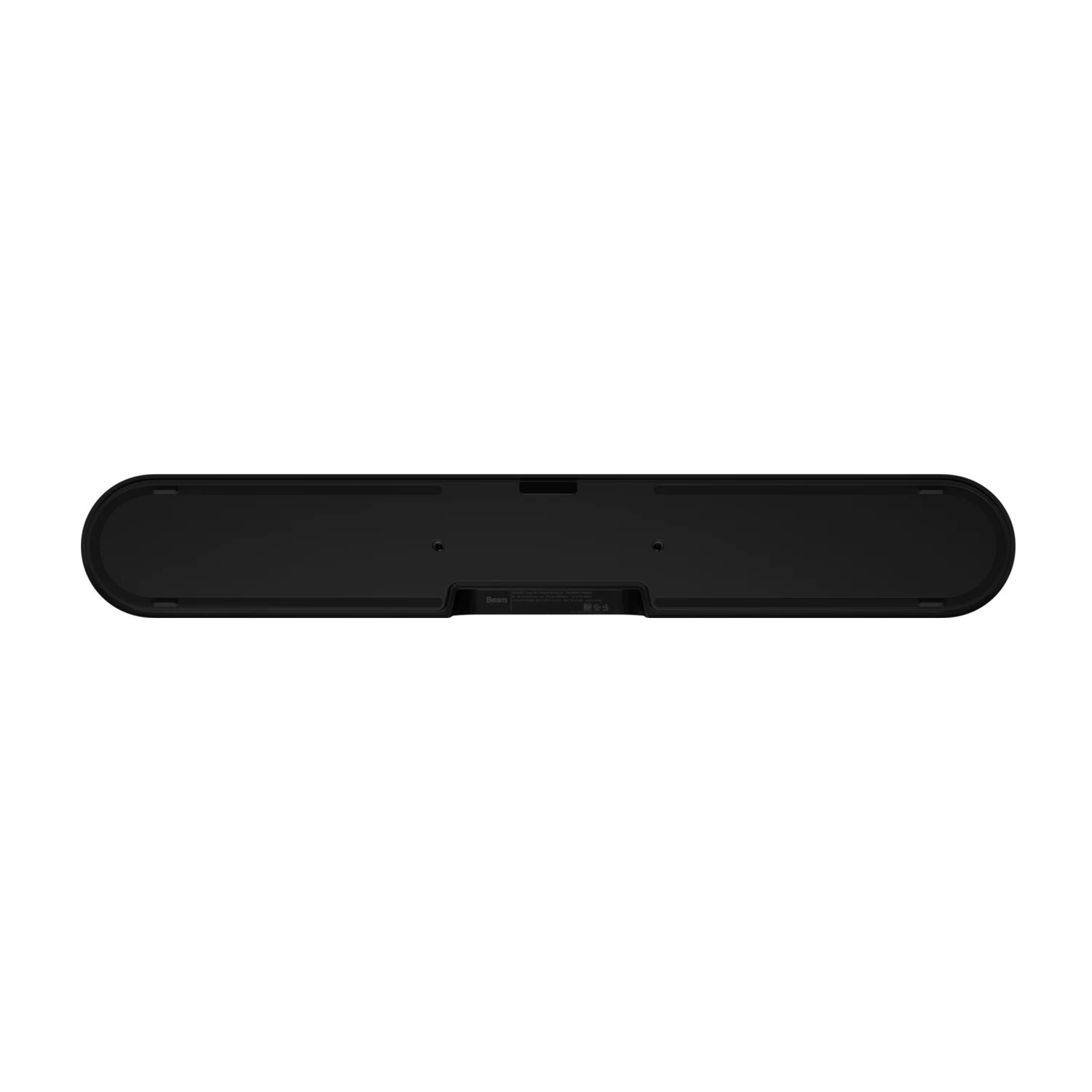 Parte inferiore di una soundbar nera. Ha il marchio Baseus e le informazioni sul prodotto.