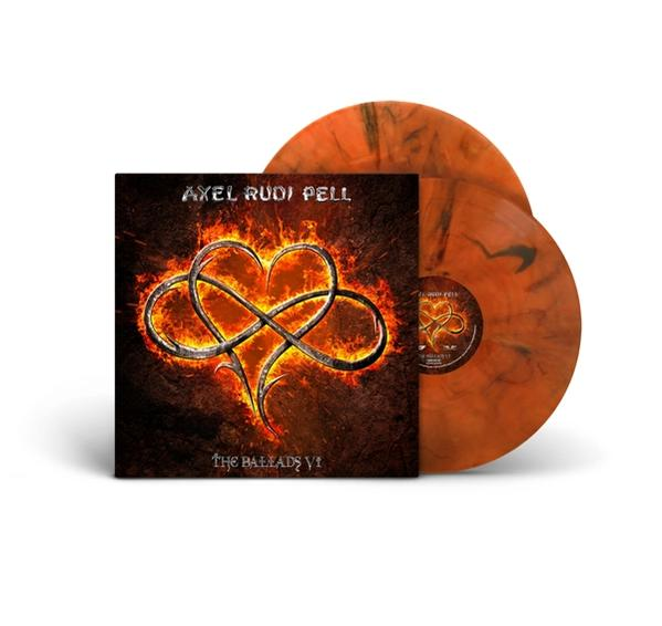 Vinyl-Albumcover mit herzförmigem Flammendesign und Unendlichkeitszeichen.