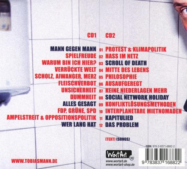 Albumcover mit einer Liste von Liedern auf Deutsch. Das Gesicht eines Mannes ist sichtbar.