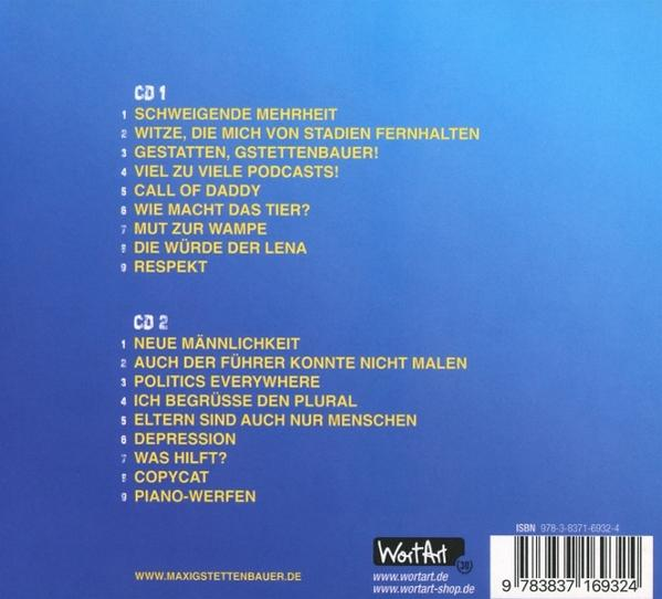 CD-Cover mit Titelliste. Vordergrund: Listen von Songtiteln. Hintergrund: Weißer Hintergrund mit Text.