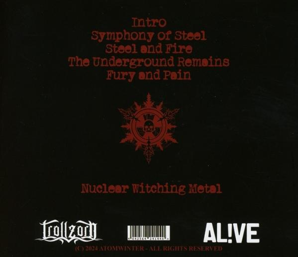 Schwarzes Albumcover, roter Text. Titel: Nuclear Witching Metal. Bandname und Logo unten.