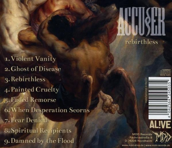 Cover-Art eines dunklen, gotischen Albums mit Text und Bildern.