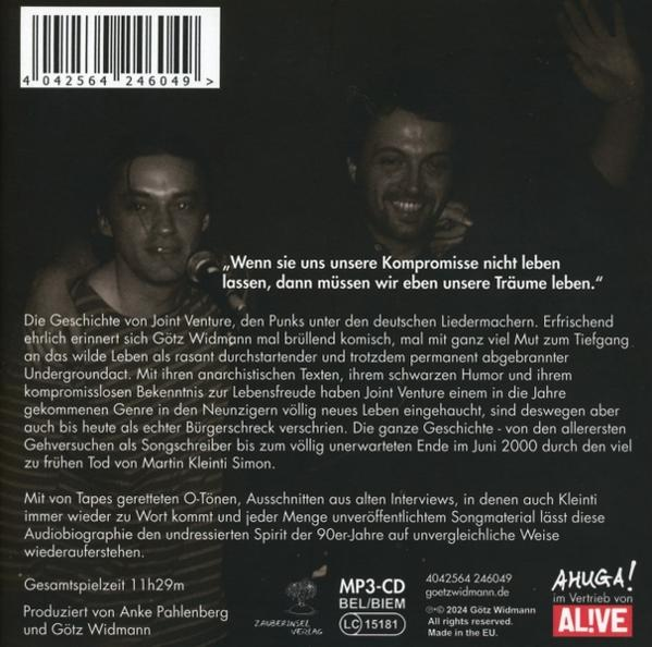 Albumcover mit zwei Männergesichtern, Text über ihre Geschichte, Albumtitel: 'Joint Venture'.
