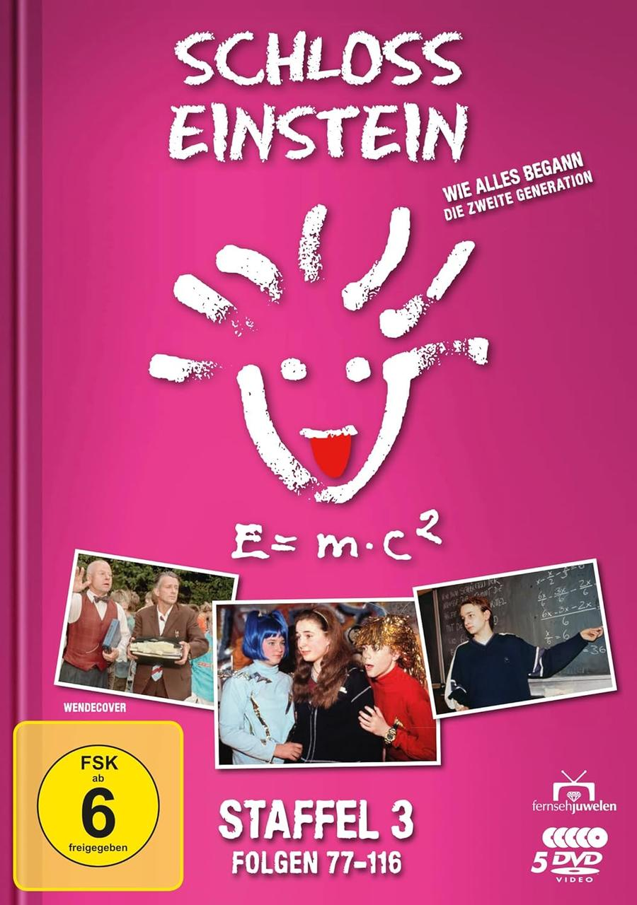 DVD-Cover: Schloss Einstein, ein Cartoon mit Text.