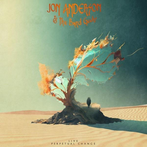Albumcover mit stilisiertem Baum in Wüstenlandschaft. Titel 'Jon Anderson & The Band Geeks'.