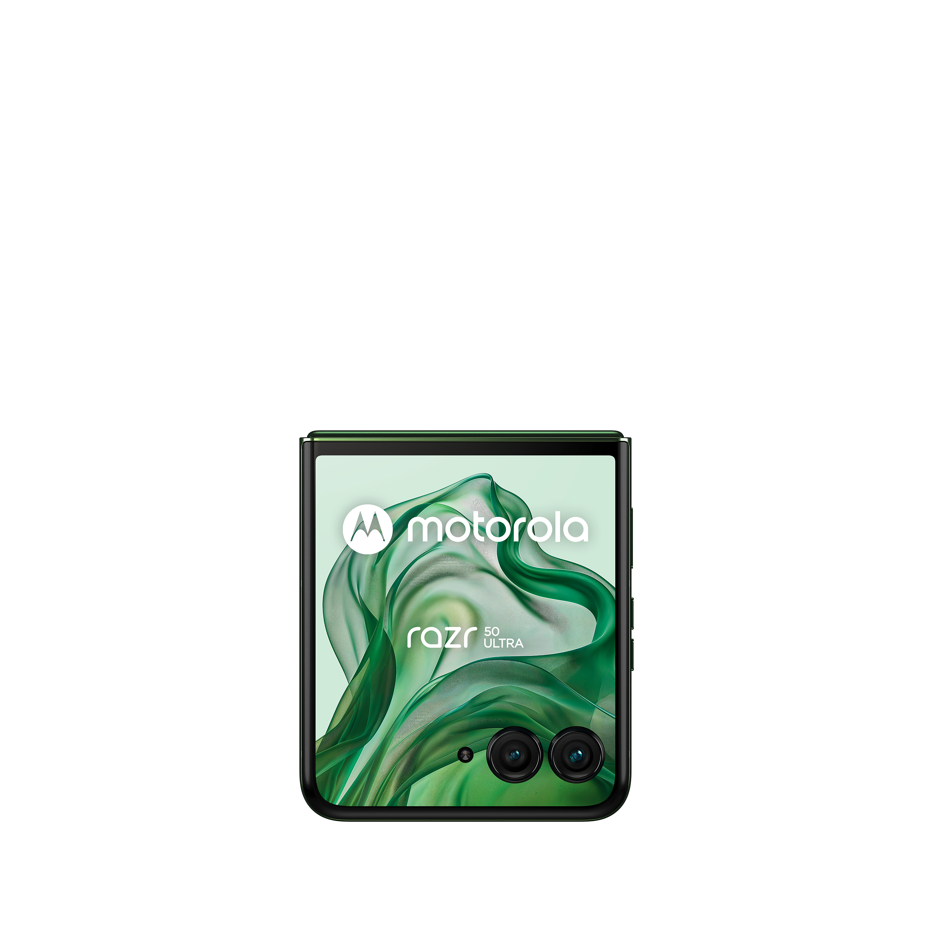 Motorola Razr 50 Ultra gefaltetes Telefon mit grünem Bildschirm.