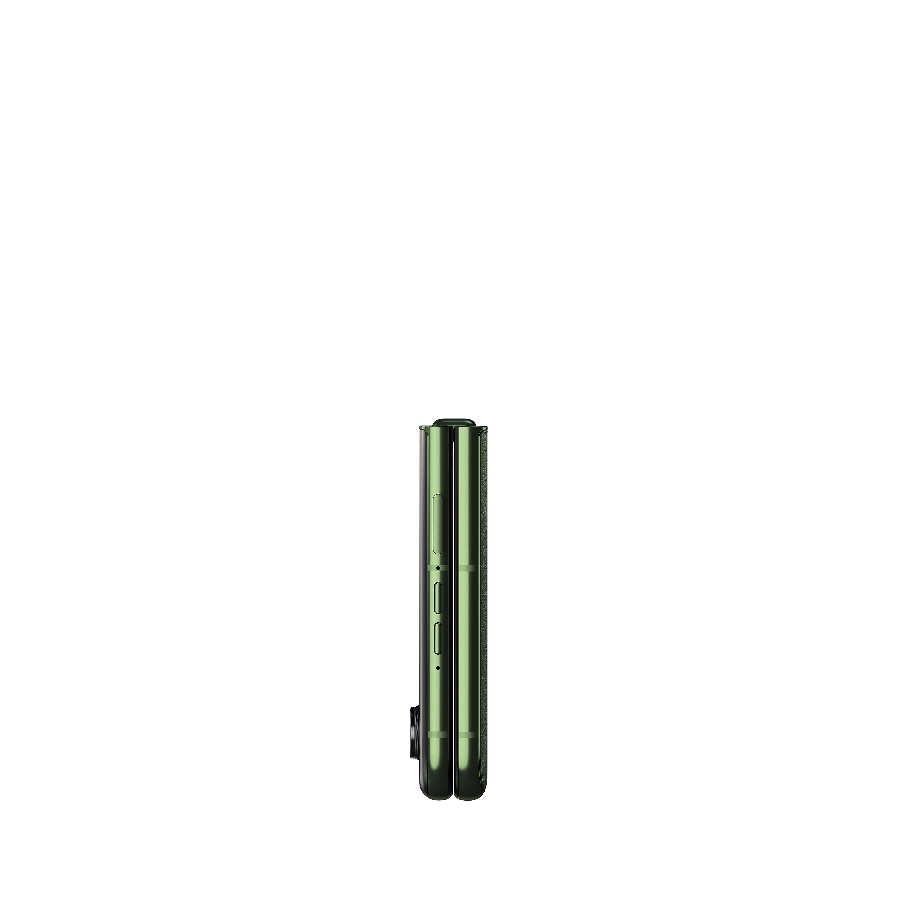 Motorola Razr 50 Ultra, grünes, geschlossenes Profil, Knöpfe sichtbar.