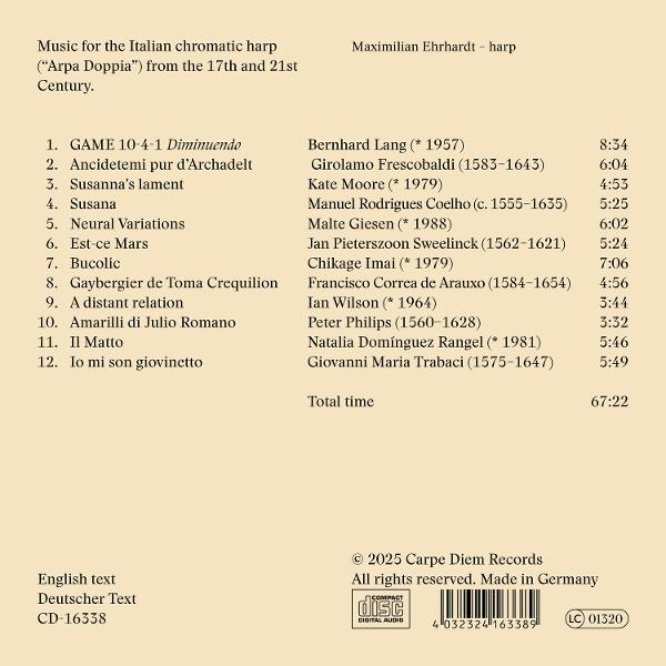 Albumcover mit Titelliste der Musik. Der Text ist auf Englisch und Deutsch.