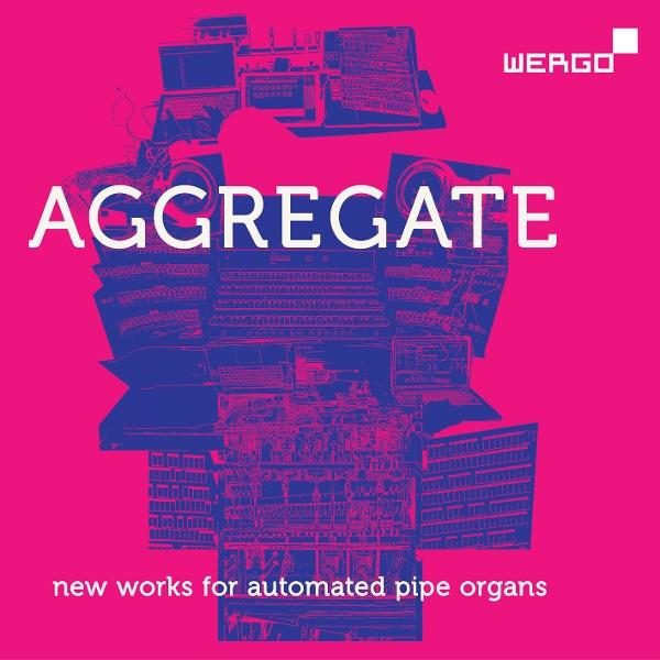 Rosa Hintergrund mit blauem Bild von miteinander verbundenen Maschinen, weißer Text "AGGREGATE" und "WERGO".