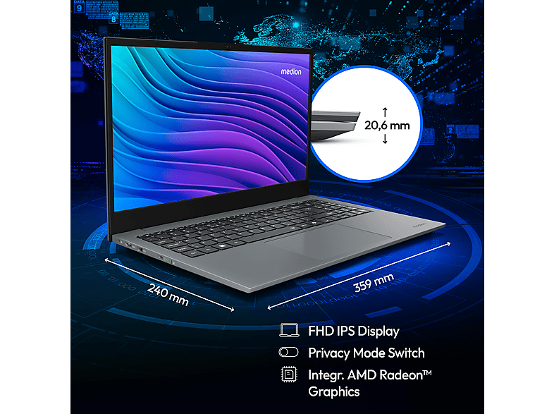 Thumbnail - MEDION Avantum 15 E1, Notebook, mit 15,6 Zoll Display, AMD Ryzen™ 5 7430U Prozessor, 32 GB RAM, 1 TB SSD Radeon™ Onboard...