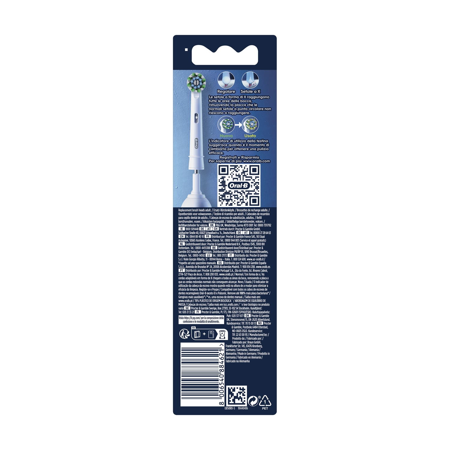 Confezione testina spazzolino Oral-B con informazioni sul prodotto.