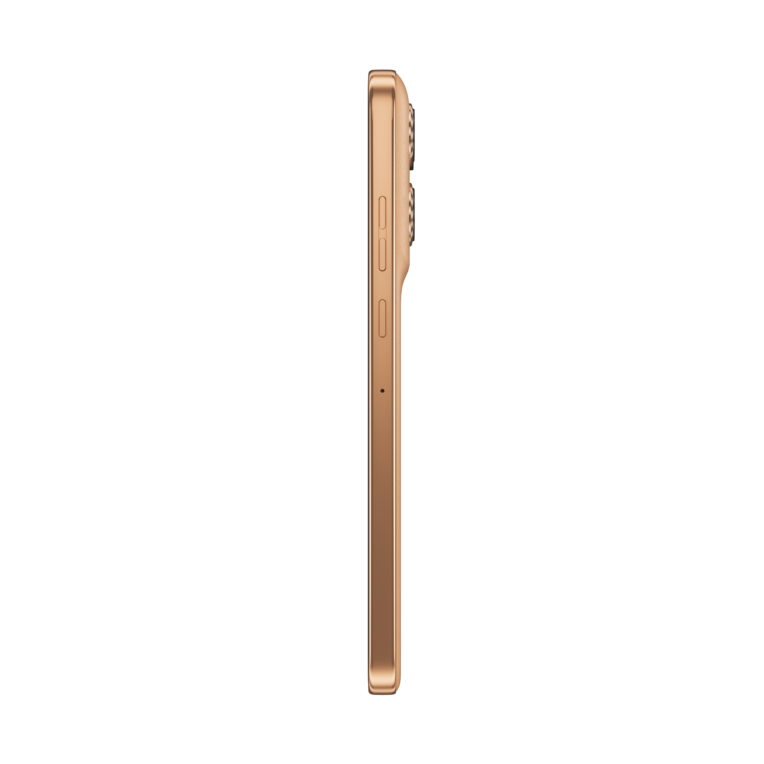 Seitenansicht eines goldenen Smartphones mit mehreren Kameralinsen.
