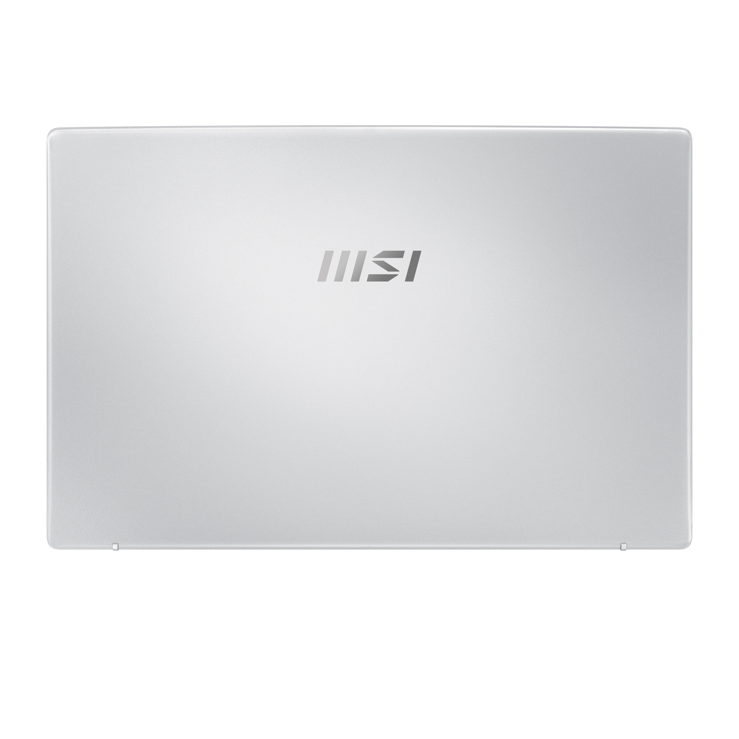 L'arrière d'un ordinateur portable argenté avec le logo MSI est visible.