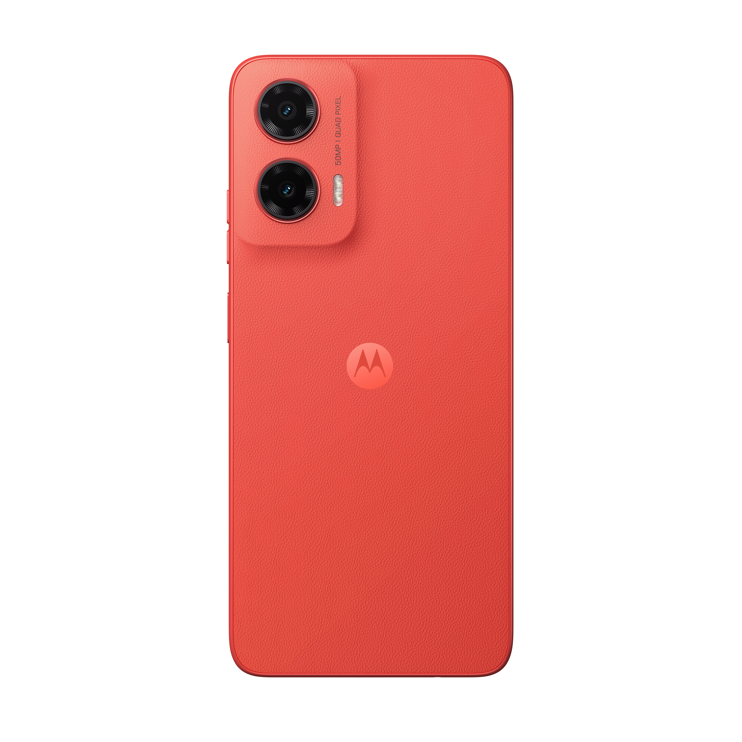Rotes Smartphone von hinten gesehen.