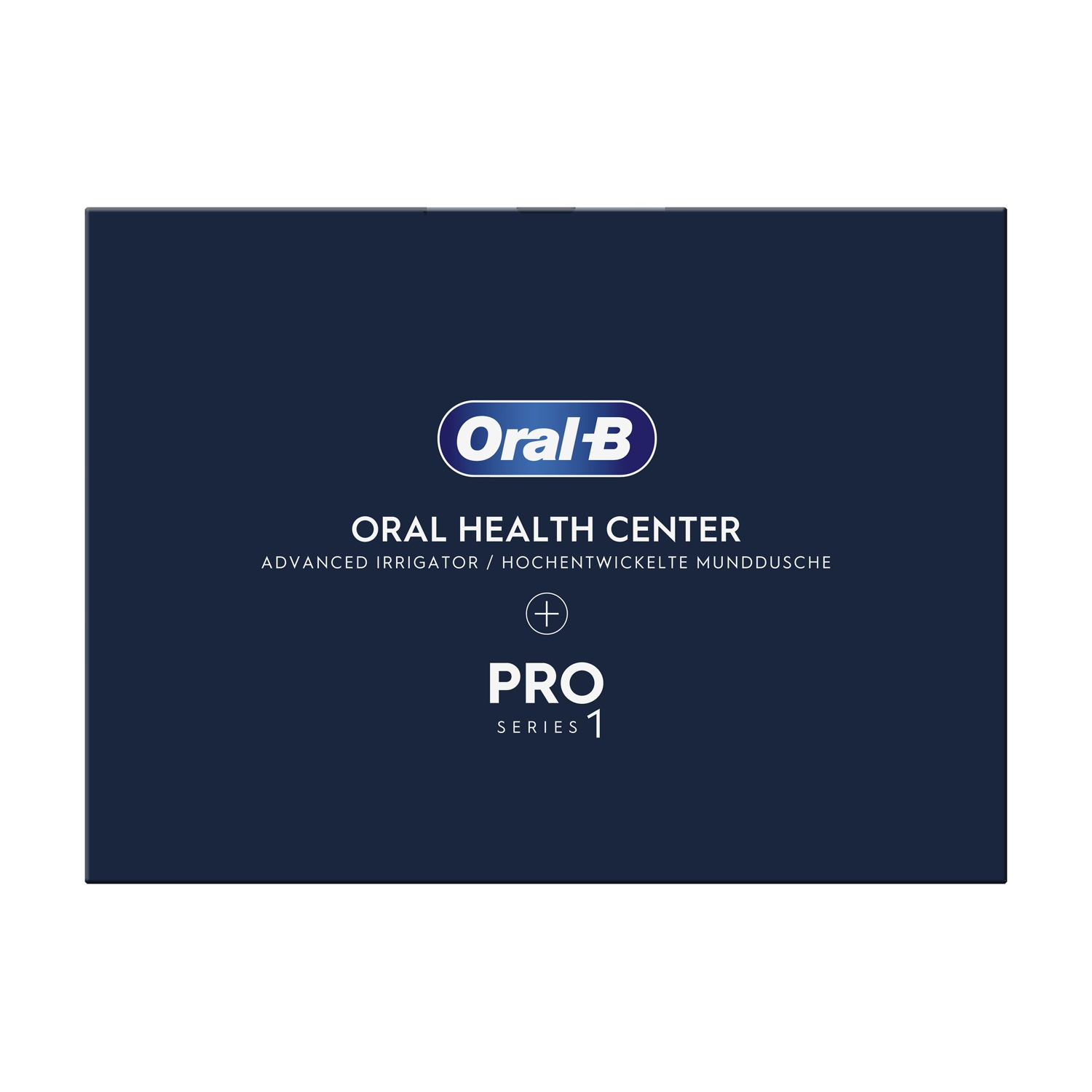 Scatola blu scuro con logo Oral-B e testo 'Oral Health Center Pro Series 1'.