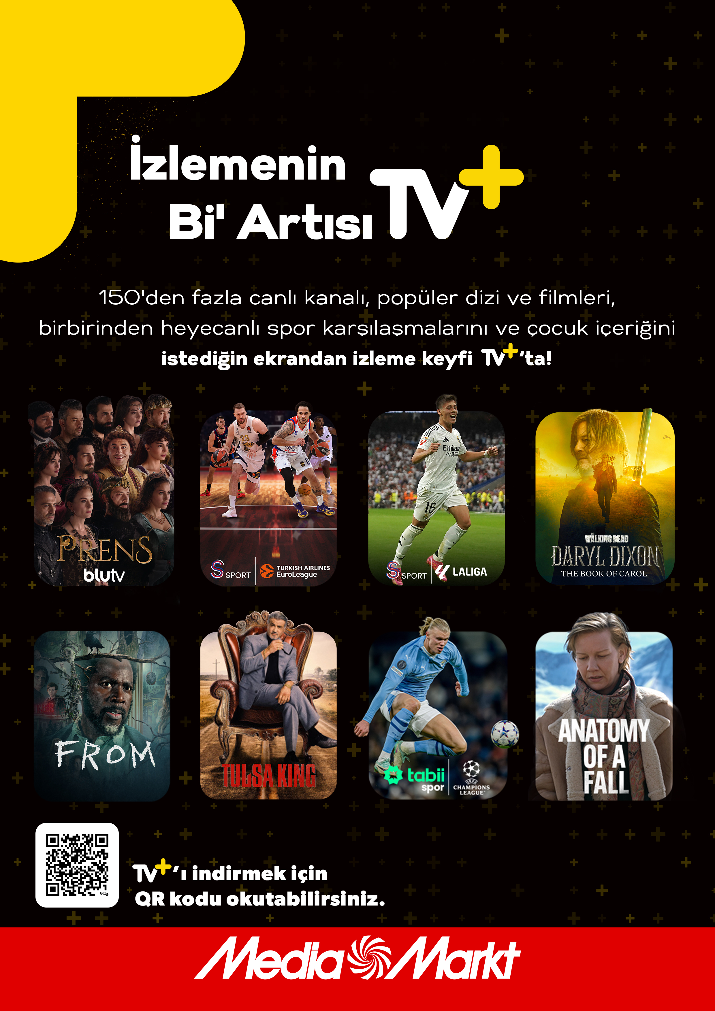 TV+ akış hizmeti için Media Markt reklamı.