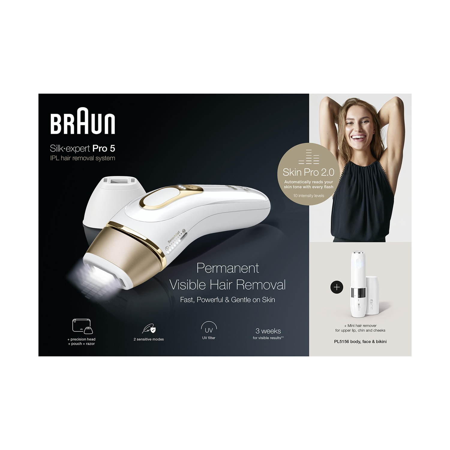 Sistema di epilazione IPL Braun Silk-expert Pro 5 con accessori.