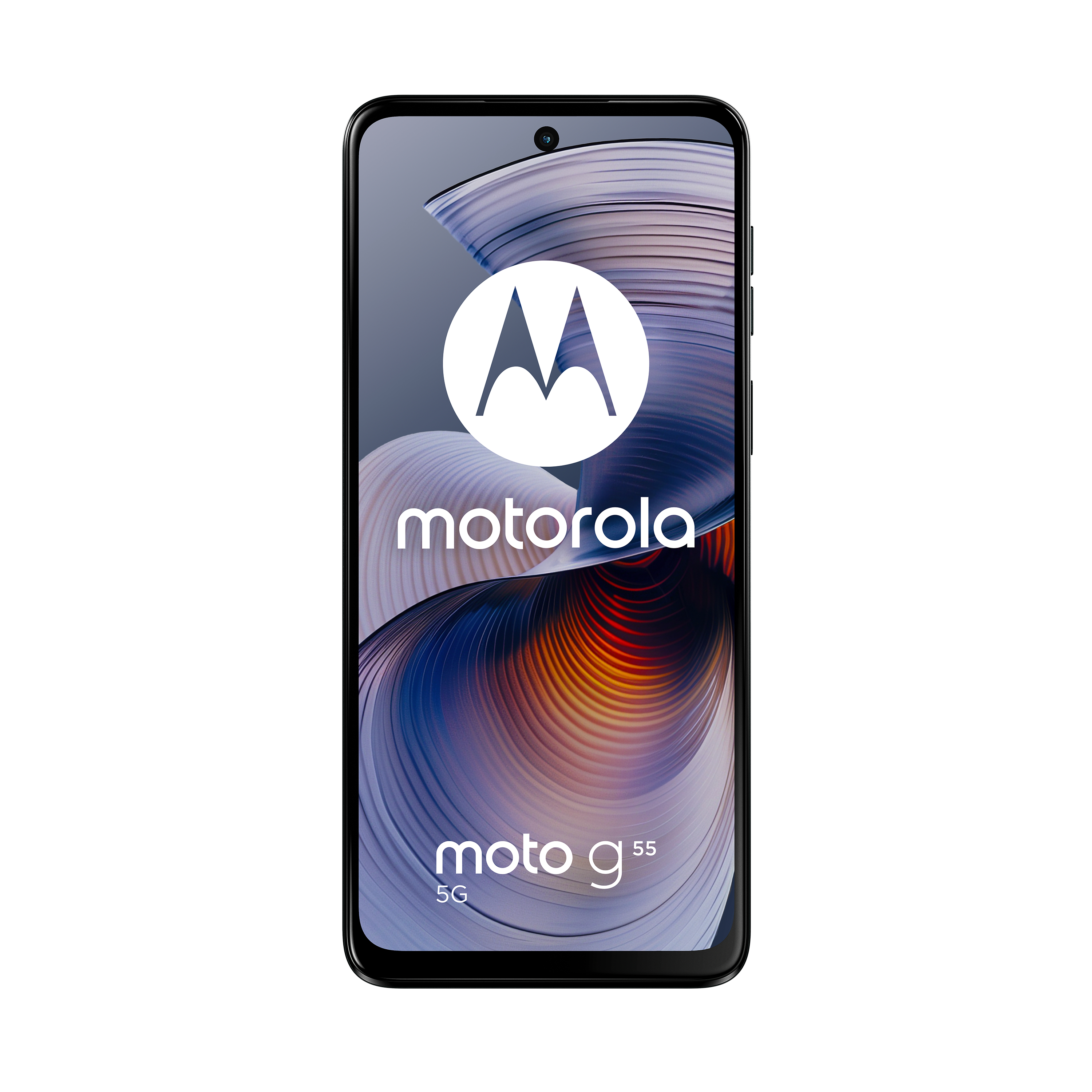 Motorola-Telefonbildschirm mit Logo und Text. Weißer Hintergrund. Schwarzer Rahmen.