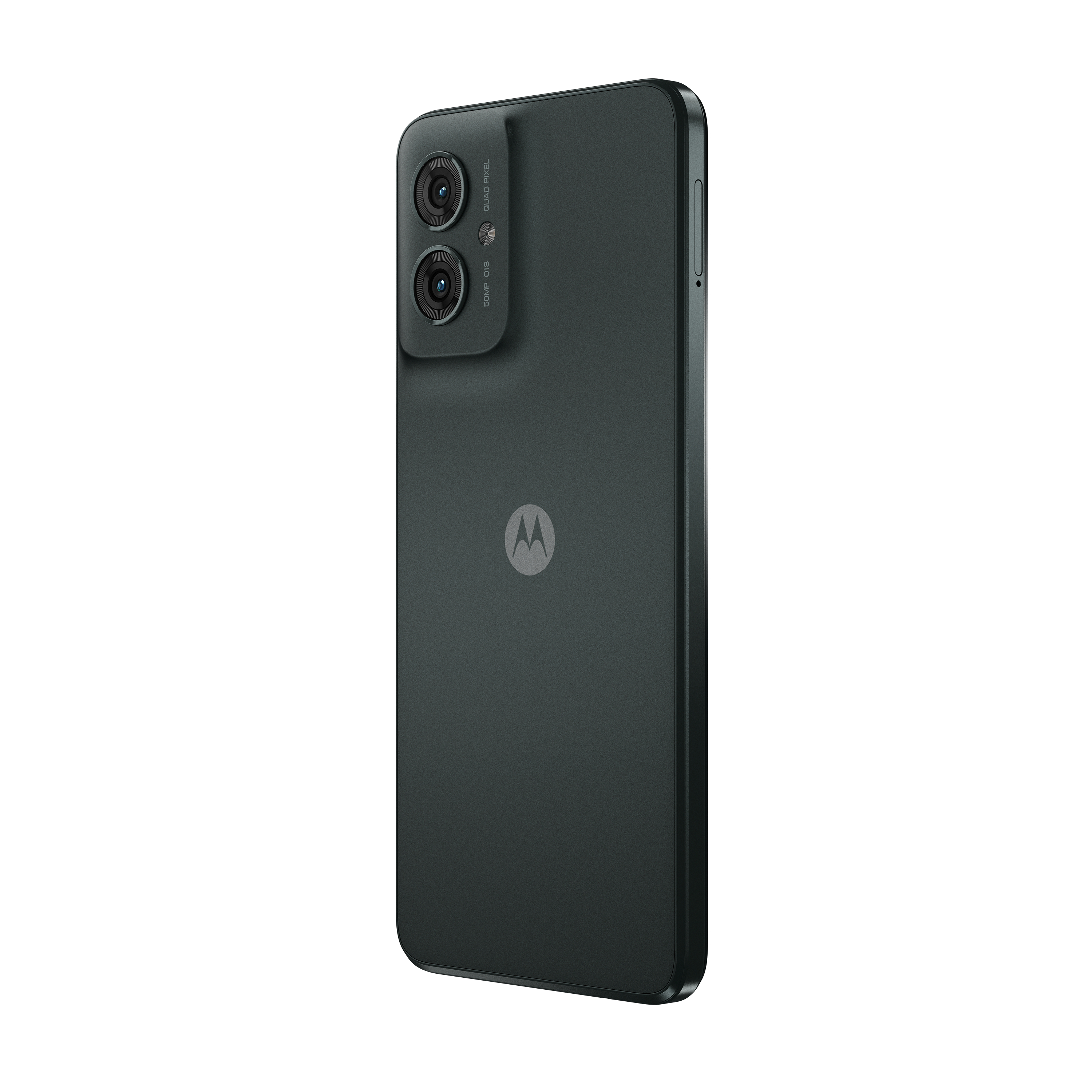 Eine Nahaufnahme eines dunkelgrünen Motorola-Telefons mit zwei Rückkameras.