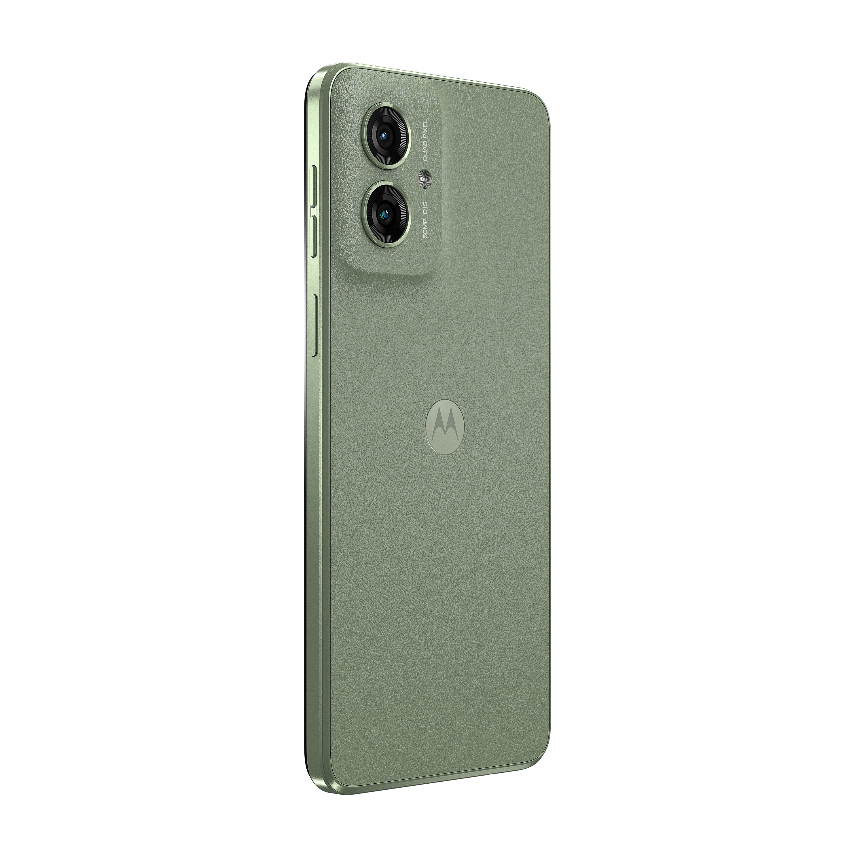 Grünes Motorola-Telefon mit Dual-Kameras.