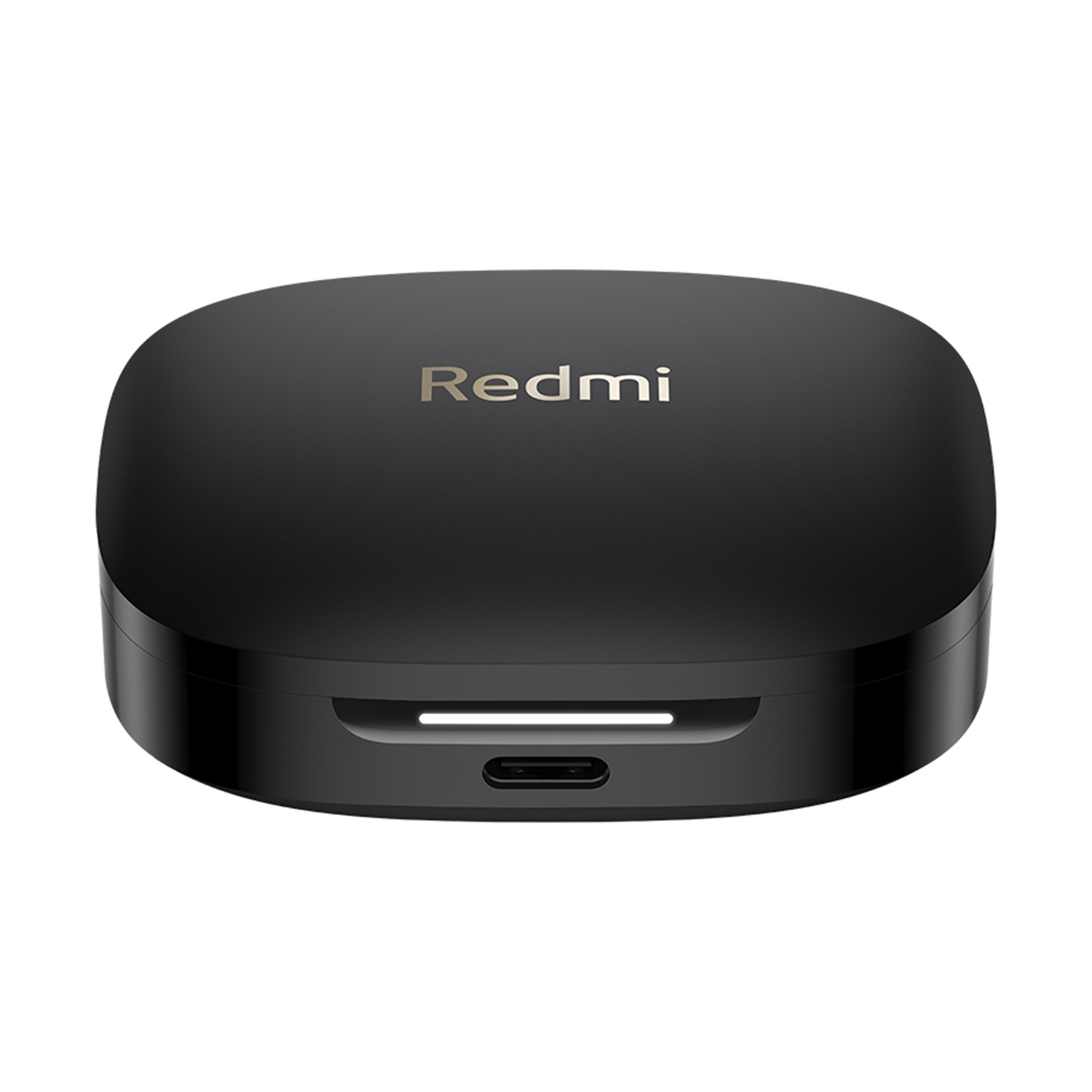 Custodia di ricarica per auricolari Redmi neri con logo Redmi e porta di ricarica.