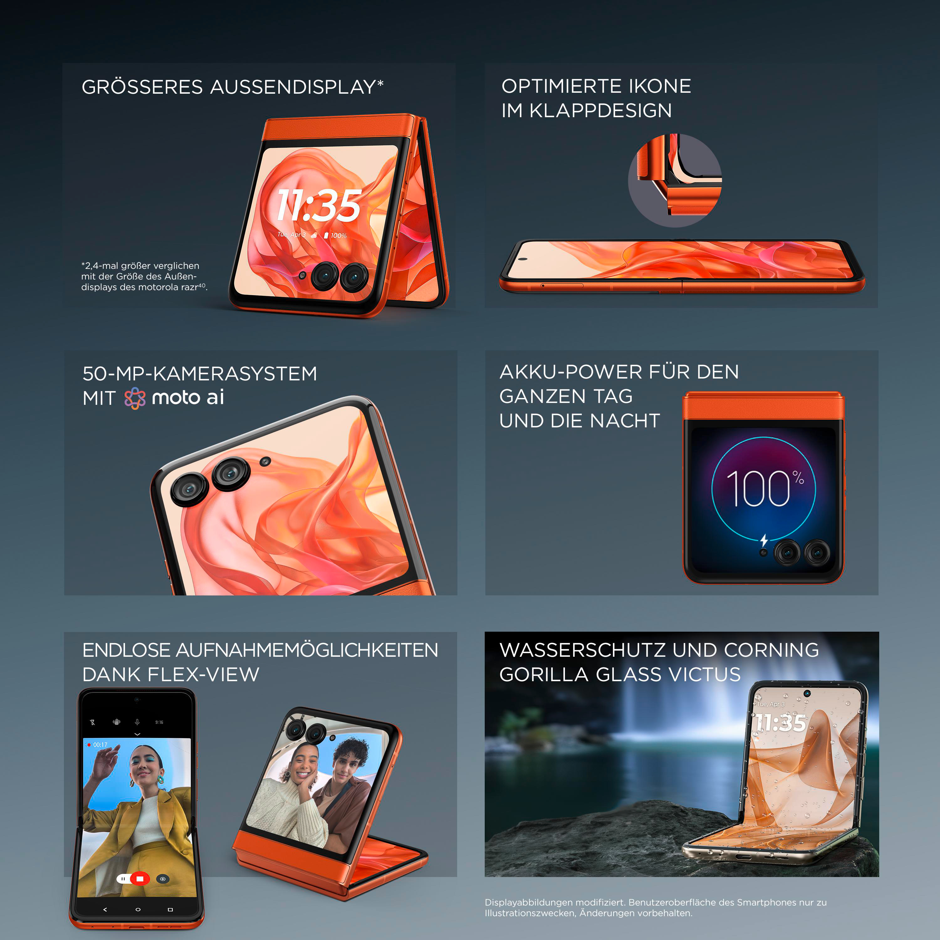 Telefon in Orange, Text: '50MP Kamerasystem'.