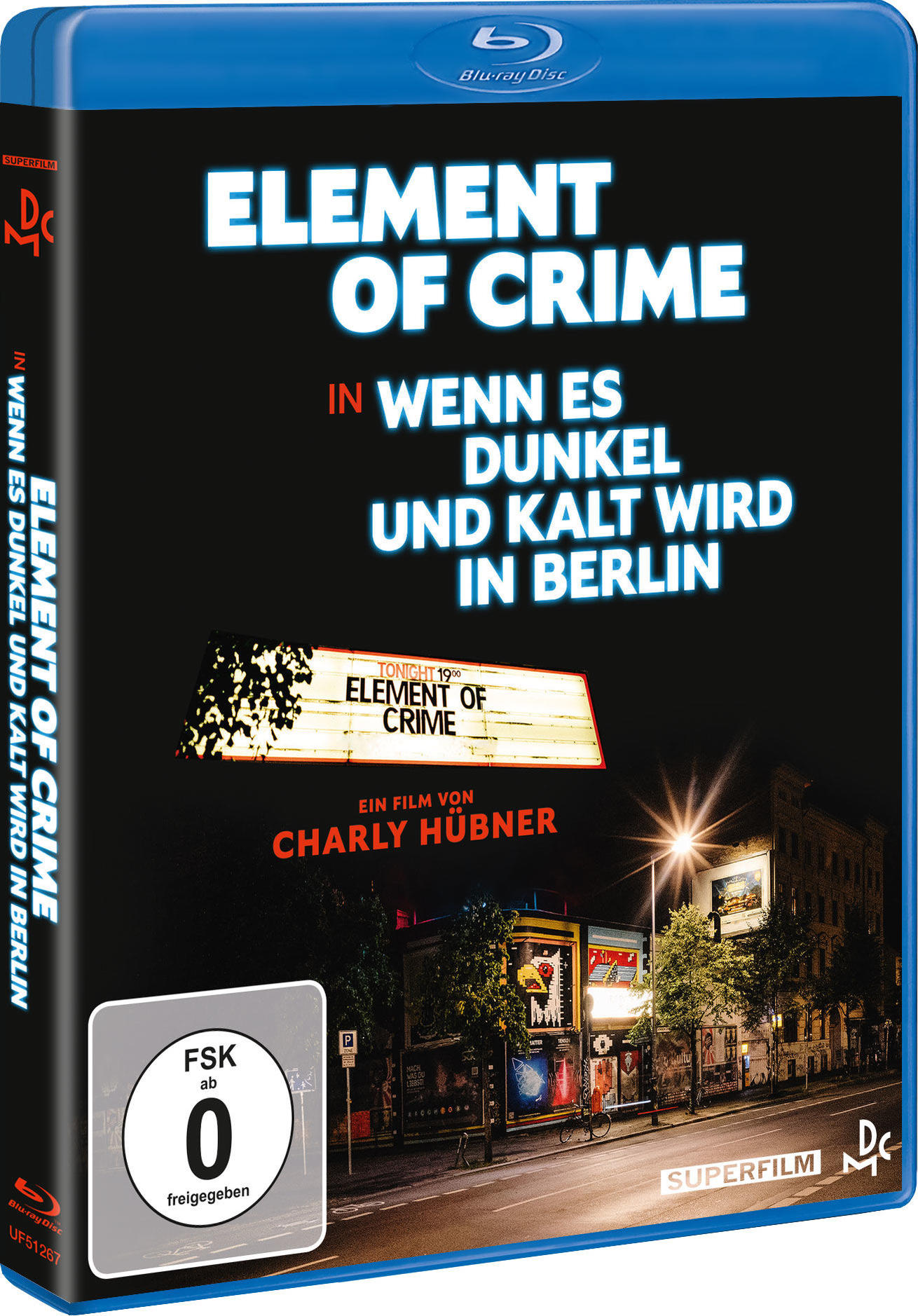 Eine blaue Blu-ray Disc-Box mit dem Titel 'Element of Crime' und einer Straßenszene.