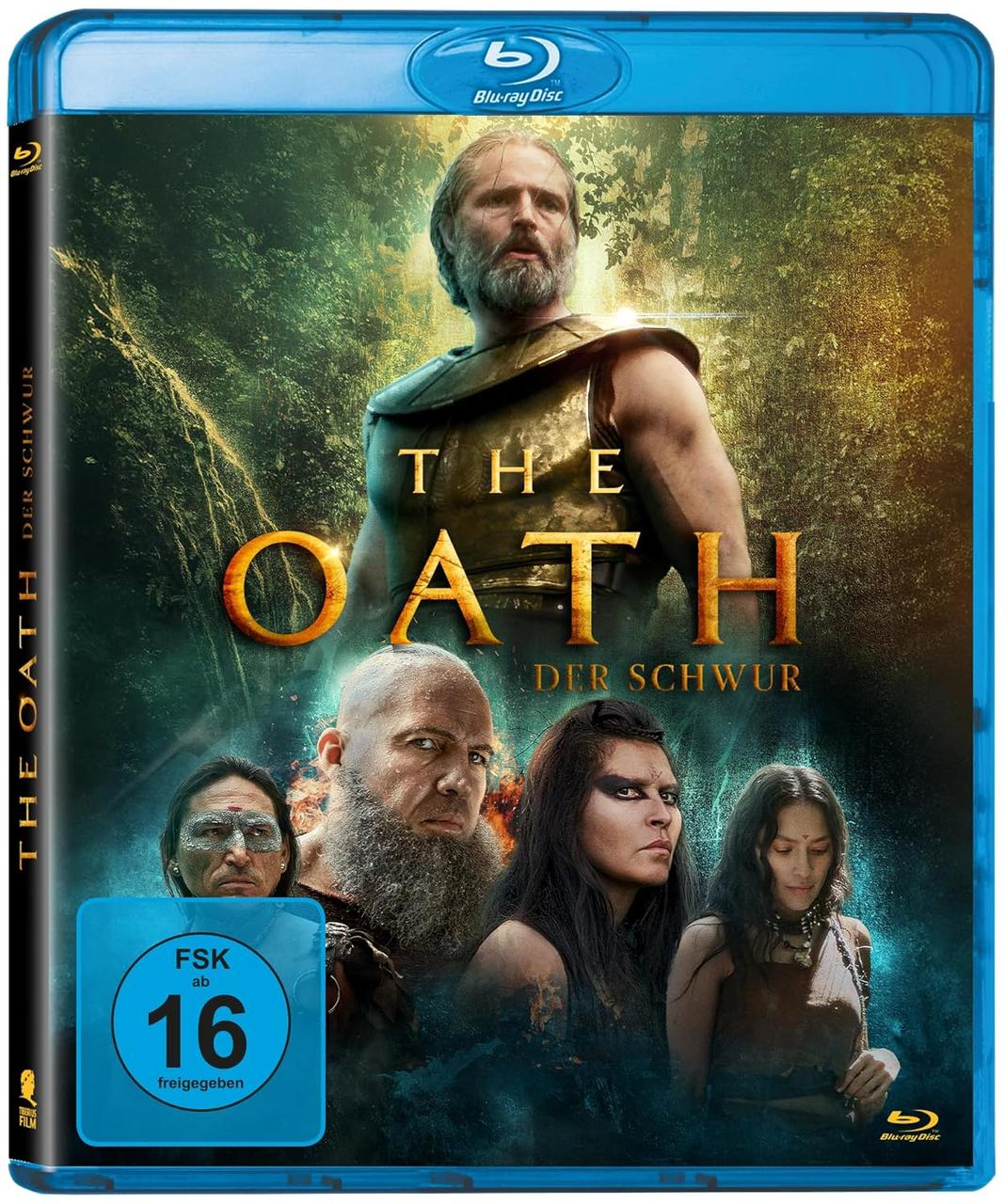 Blu-ray-Cover: 'The Oath'. Ähnlich wie DVD. Mann in Rüstung im Hintergrund. Andere im Vordergrund.