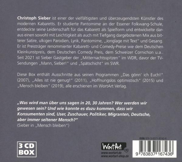 Rückseite einer CD-Hülle mit deutschem Text und einem Schwarz-Weiß-Bild.
