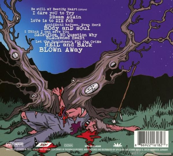Albumcover, das eine gewalttätige Szene eines Mannes unter einem Baum zeigt, mit Blut und Gewalt.
