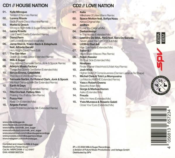 Albumcover mit Tracklist, aufgeteilt in CDs, mit Logo und Musiklabel.