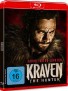 Filmcover: Mann mit Bart im Pelzmantel. Titel Kraven the Hunter. Roter Hintergrund. Bewertung 16.
