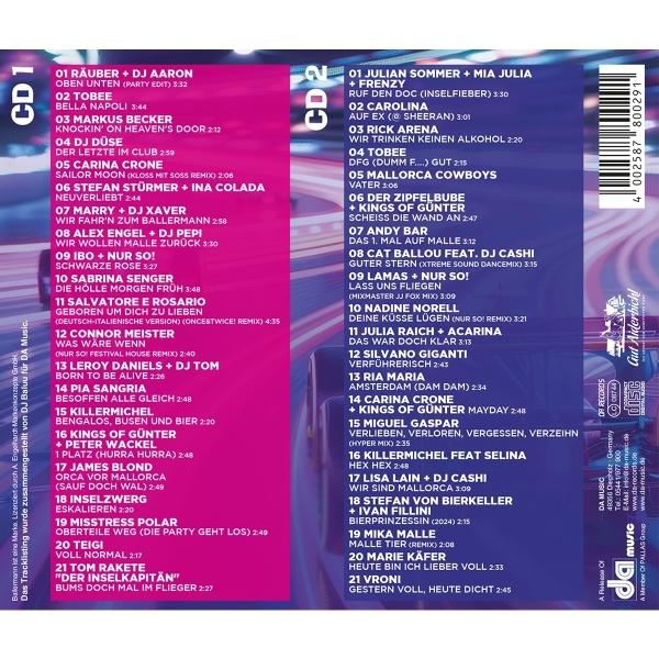 CD-Trackliste. Schwarz-weißer Hintergrund mit schwarzem Text.