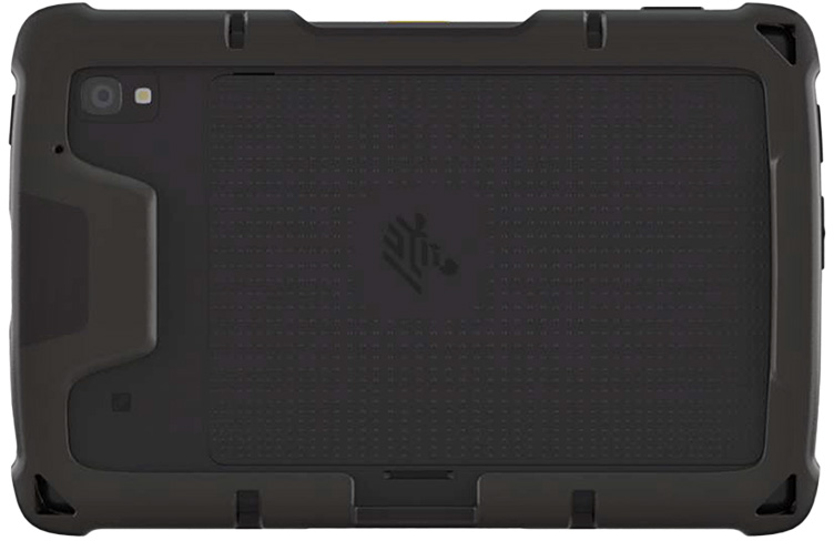 Robustes schwarzes Tablet mit Kamera auf der Rückseite und Zebra-Logo.